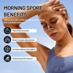 Woman using nasal dilator post-workout. Sports benefits of stop snoring device include improved oxygen absorption and enhanced performance.