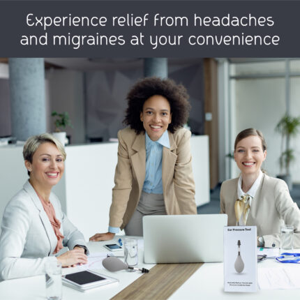 Office workers showing migraine relief ear pressure tool